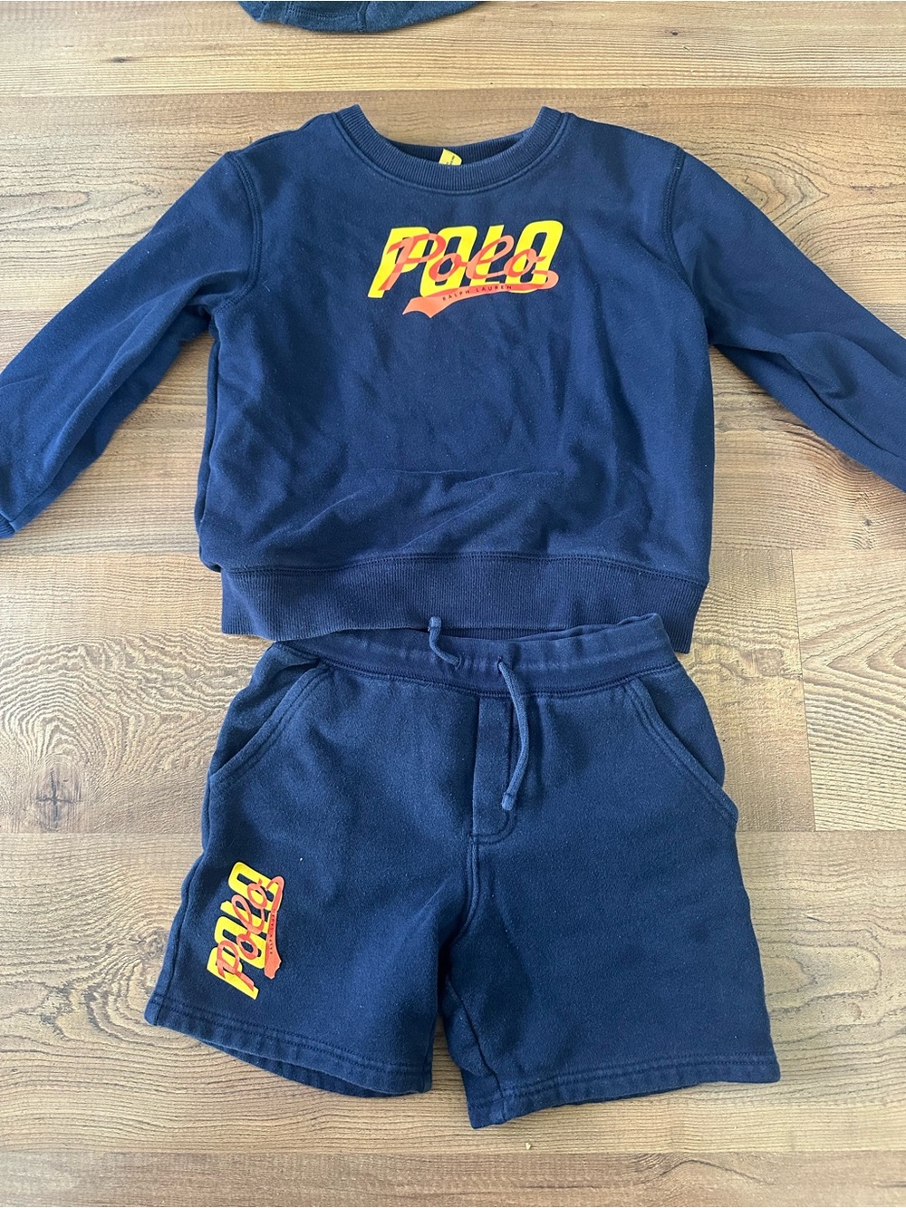 Polo by Ralph Lauren Navy Fleece Sweatshirt with Yellow Logo Tag